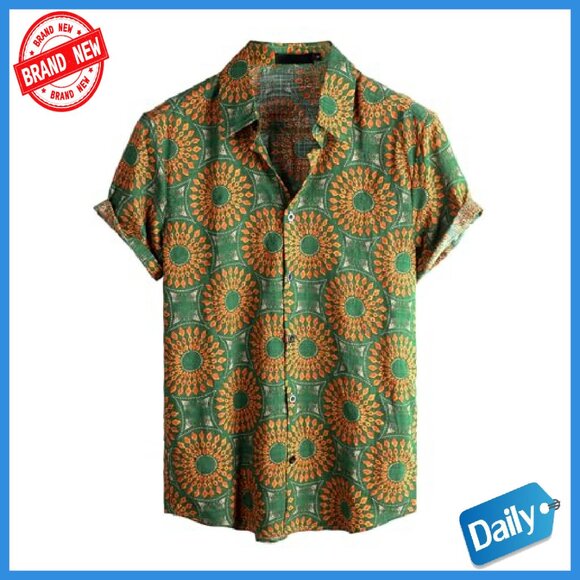 Men's Casual Button Down Shirt, Short Sleeve, Lightweight Cotton Blend - Picture 2 of 7